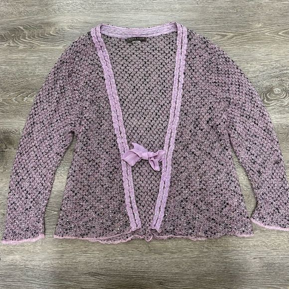 Vintage Y2K Lilac Purple Sequined Tie Front Cardigan Sweater Top - Picture 4 of 9
